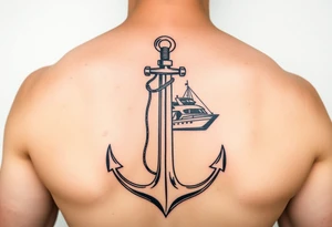 bold man with anchor and yacht
put on arm tattoo idea