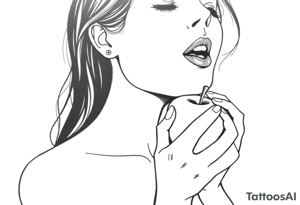 Beautiful woman eating an apple tattoo idea