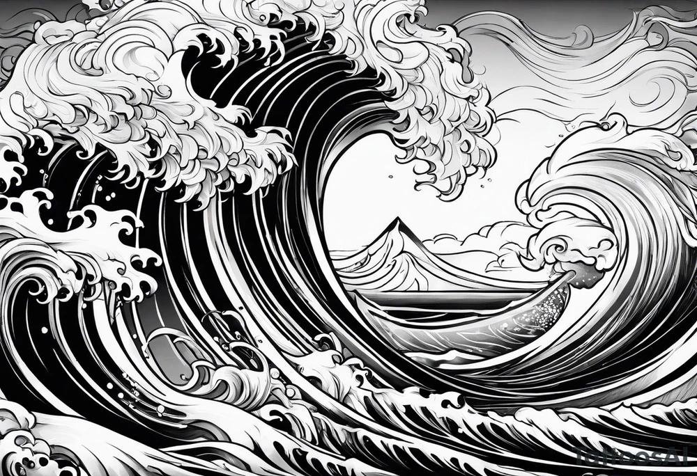 Poseidon steht in einer Welle im Meer tattoo idea
