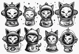 Space cat with a fish bowl on head tattoo idea