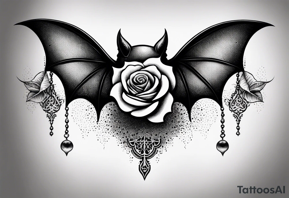 Gothic tattoo with bat and rose tattoo idea