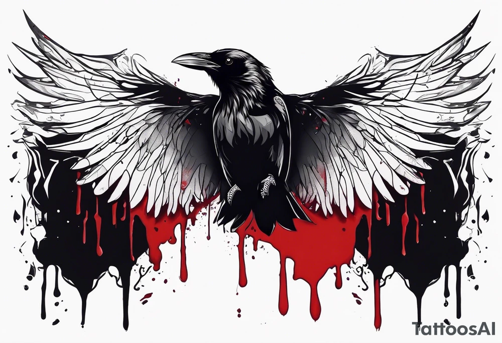 Black ravens hiding in its wings and dripped in blood tattoo idea