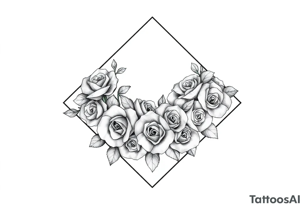 Small Roses filing up the inside of an elongated diamond shape tattoo idea