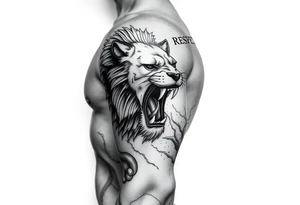 Respect comes from Admiration and Fear with a mechanical lion breathing fire tattoo idea