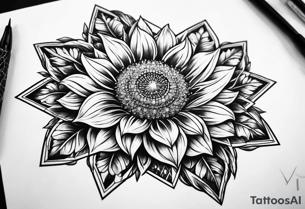 sun flower diamond fire tattoo idea