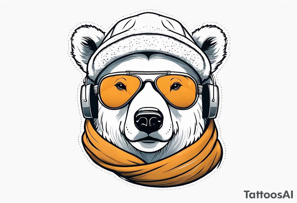 Polar bear wearing a winter hat and snow goggles tattoo idea