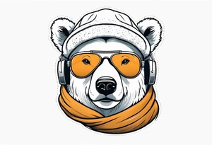 Polar bear wearing a winter hat and snow goggles tattoo idea