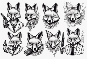 a fox holding a gun and smoking a coggarte tattoo idea