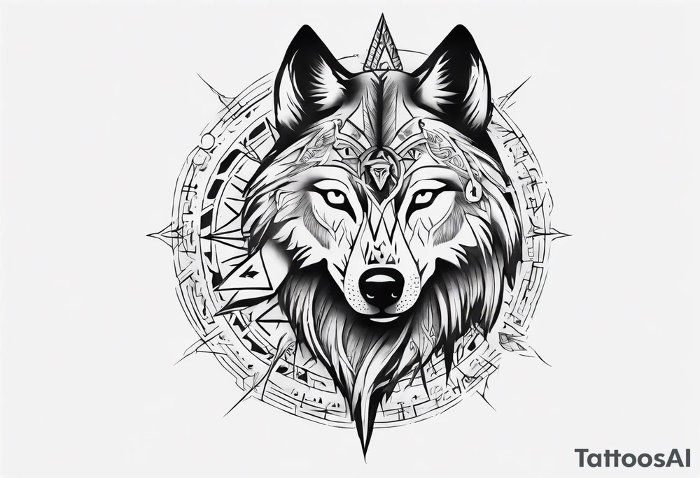 want a half sleeve on my left forearm featuring a side profile of wolf with a vegvisir for its eye, incorporating Māori patterns and Norse symbols tattoo idea