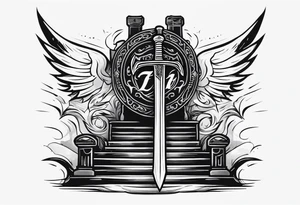 Valhalla sword shield axe 
stairs fog tattoo idea