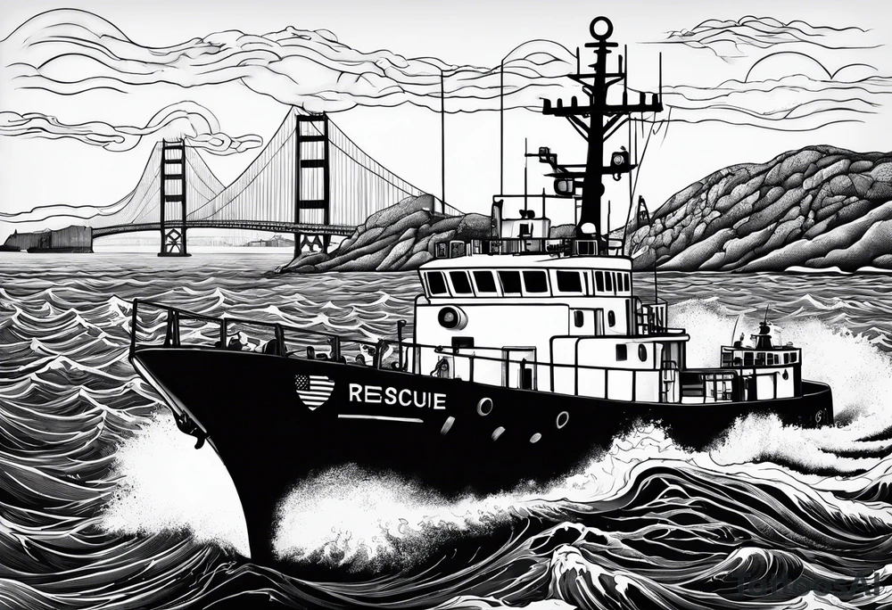 Coast Guard rescue near alcatraz with radio waves tattoo idea