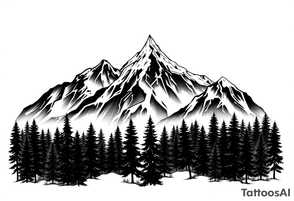 forest mountains under the northen lights tattoo idea