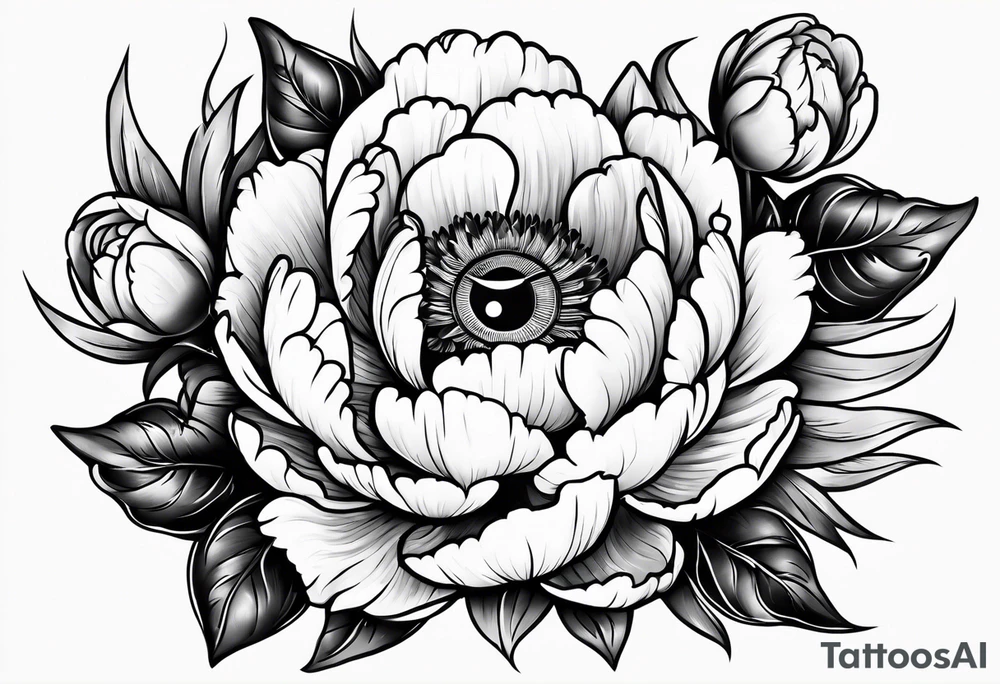 Peonies evil eye tattoo idea