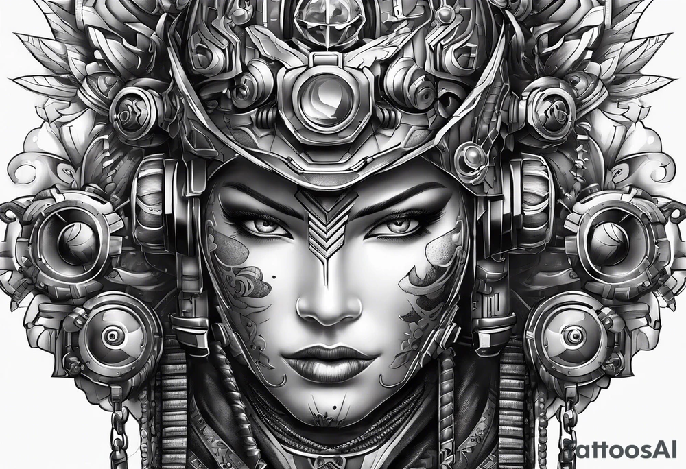 Modern robot ninja tattoo idea