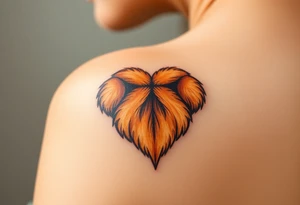 A hyper-realistic dog paw forming a heart, with fine fur details and warm shades of golden brown, caramel, and soft beige for a lifelike effect tattoo idea