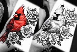 Masculine, cardinal, two roses, realistic, upper arm tattoo idea