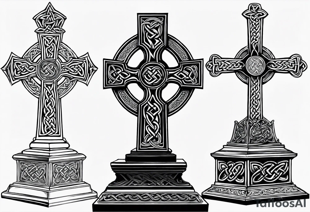 Stone Celtic cross sitting on a pedestal tattoo idea