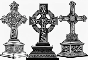 Stone Celtic cross sitting on a pedestal tattoo idea