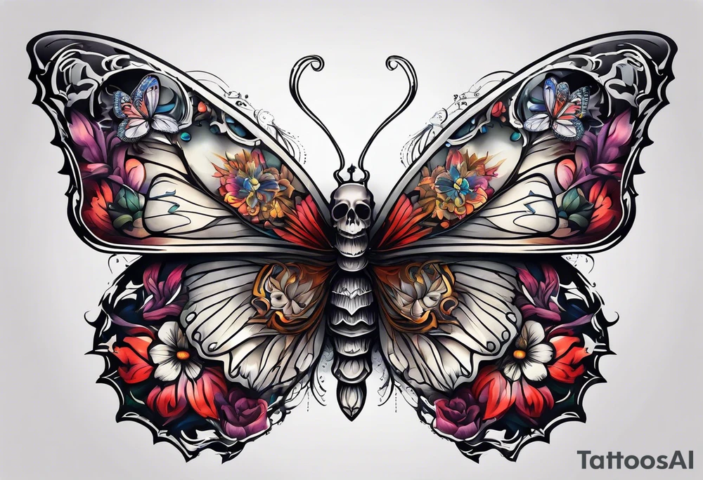 Create a butterfly with skull inside of its wings tattoo idea