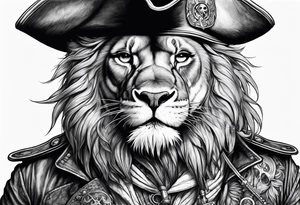 Pirate lion wearing jacket, sword and pistol, nautical steampunk theme tattoo idea