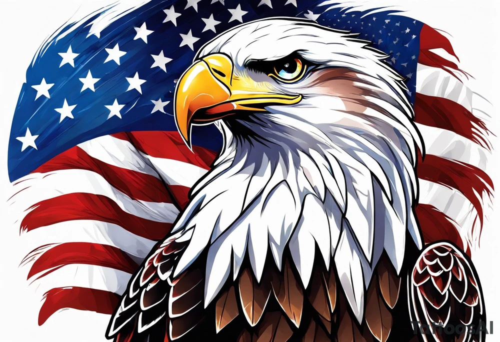 Eagle grabbing america flag with red white and blue blood on talons. tattoo idea