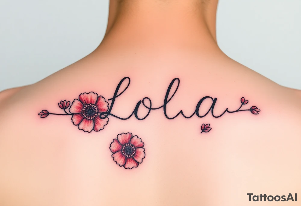The name Lola  with colored carnations tattoo idea