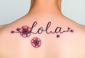 The name Lola  with colored carnations tattoo idea