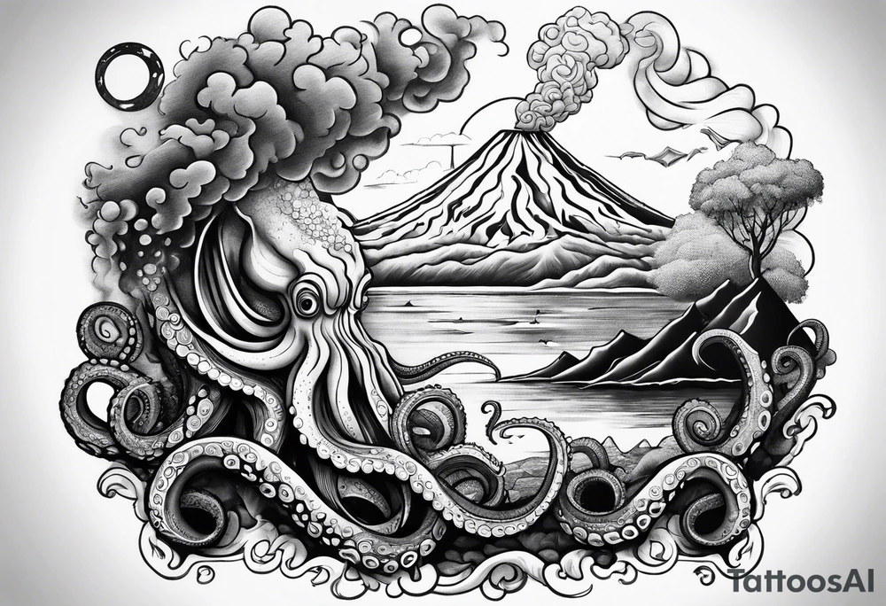 Octopus, volcano eruption tattoo idea