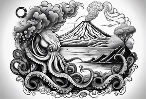 Octopus, volcano eruption tattoo idea