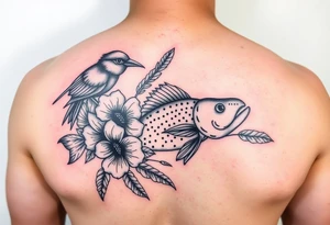 Exotic birds, Exotic flowers, Coy fish, a symbol of strength, a symbol of redemption, & with feathers tattoo idea