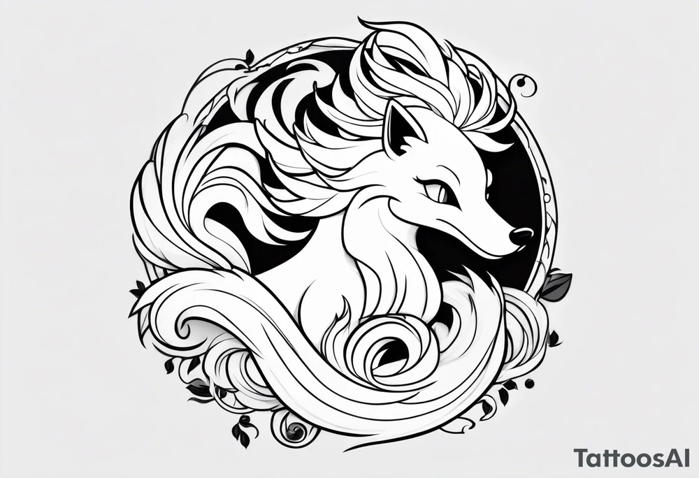 ninetales, cartoony and minimalistic, make it face forward tattoo idea