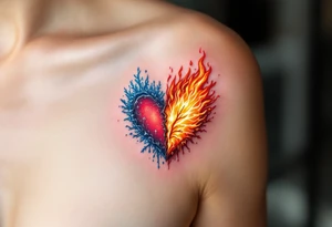 A half-frozen, half-burning heart, symbolizing the contrast between love’s warmth and heartbreak’s coldness. tattoo idea