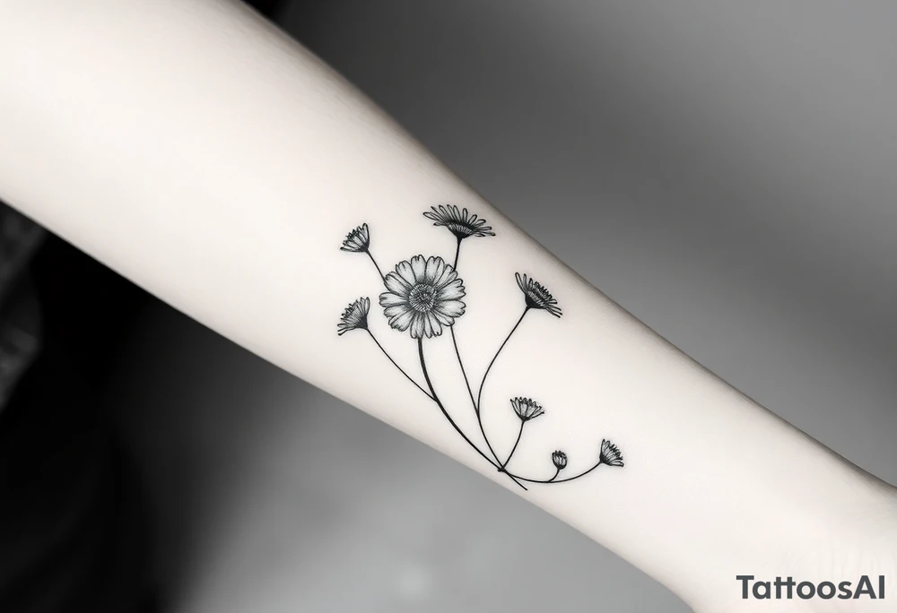 Wildflowers in a line with a lot of dark shading tattoo idea