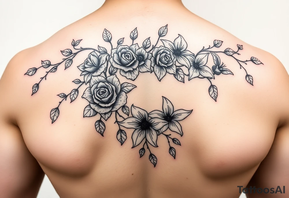 Arm tattoo Orchard vines with roses and lilies tattoo idea