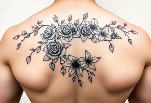 Arm tattoo Orchard vines with roses and lilies tattoo idea