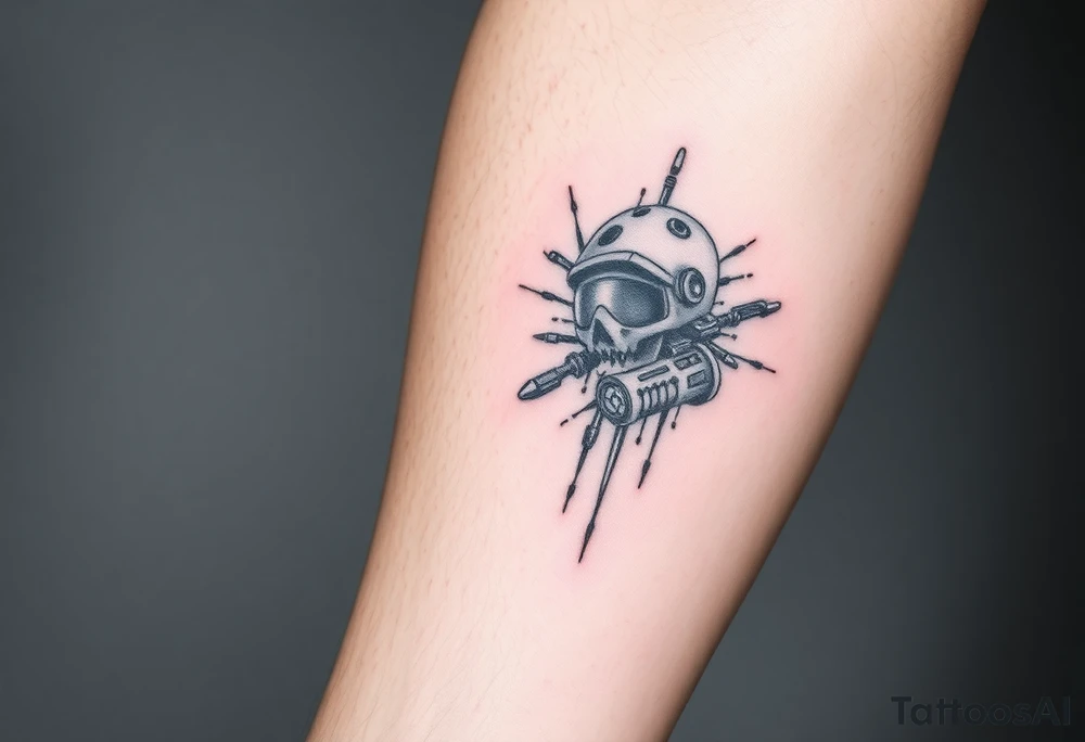 Tattoo for the top side of the forearm, black and gray, flash, hacker computer tech tattoo idea