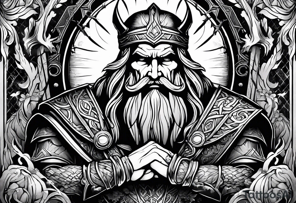 Odin mit Thor und darunter Hades mit sein dreiköpfigen Hund tattoo idea