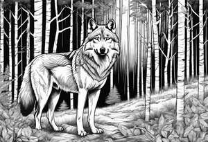 Forest with a wolf stalking tattoo idea
