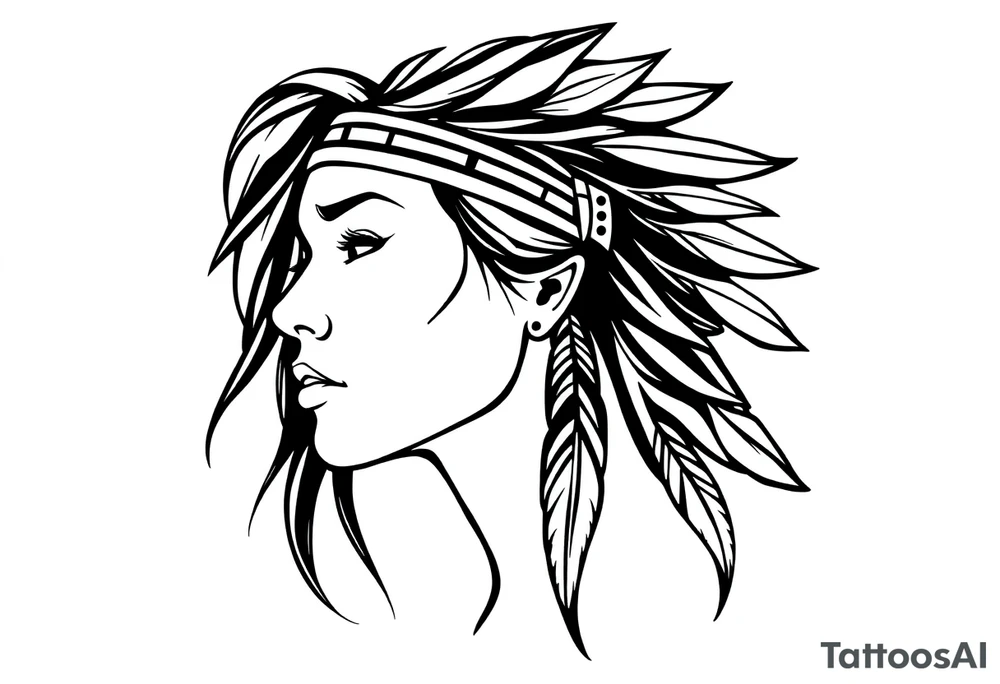Female Native American dark hair tattoo idea