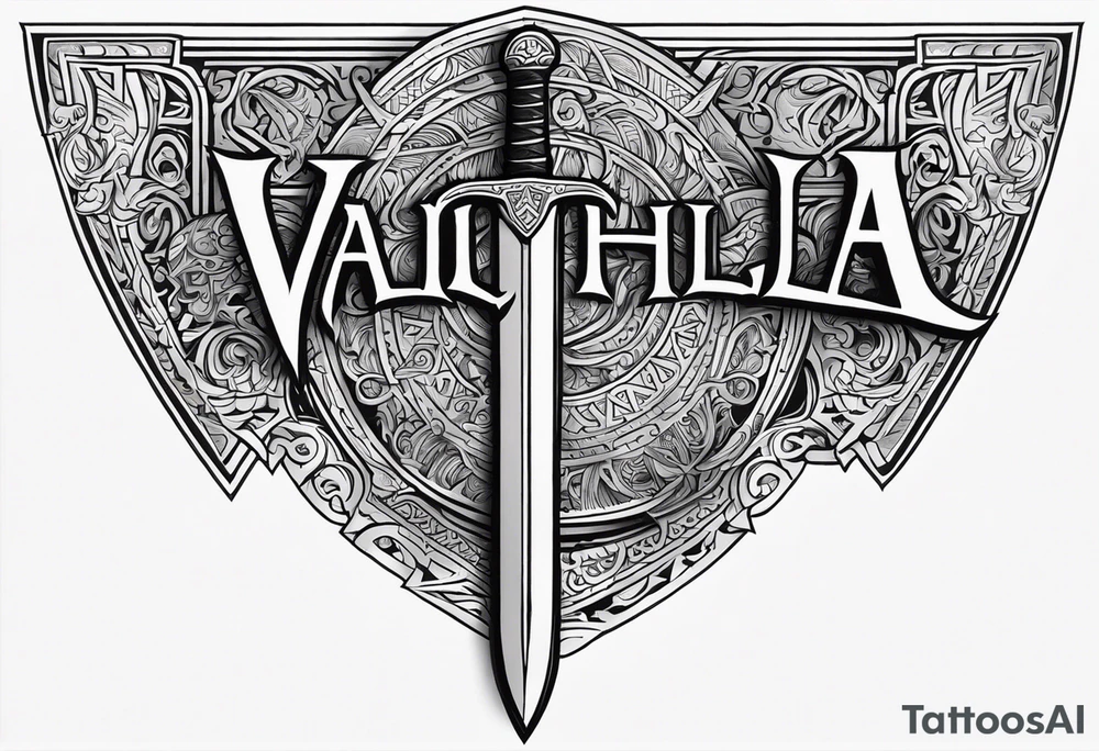 Valhalla scene sword shield tattoo idea