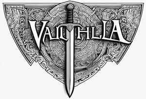 Valhalla scene sword shield tattoo idea