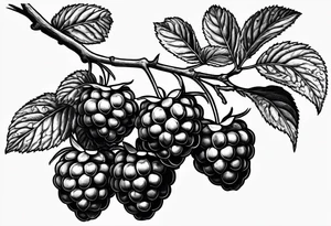 a single long raspberry branch that is growing downwards and skinny in diameter tattoo idea