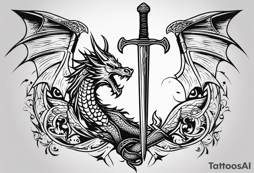 Valhalla death 
prayer sword dragon head axe tattoo idea