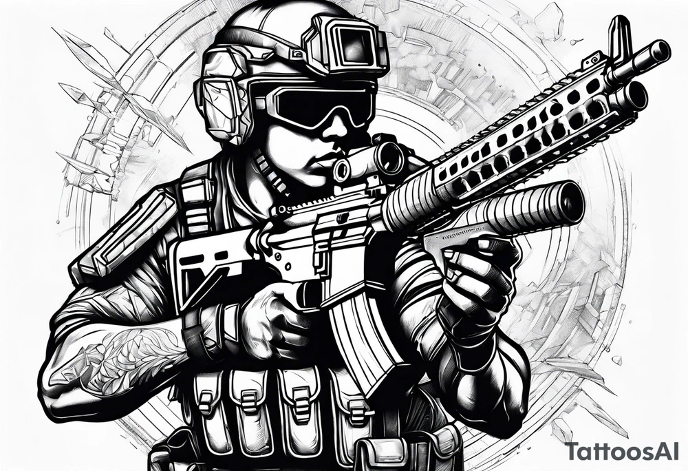 Futuristic Soldier with a riffle tattoo idea