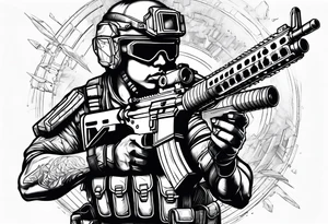 Futuristic Soldier with a riffle tattoo idea