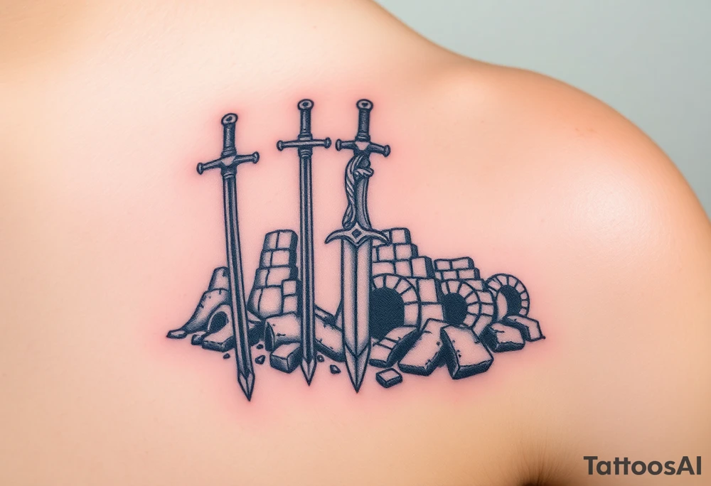 Viking weapons and ruins of a warrior tattoo idea