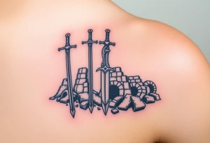 Viking weapons and ruins of a warrior tattoo idea