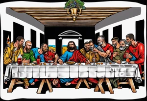 Rooney, Ronaldo, Best, Charlton, Cantona and Rashford at the Last Supper tattoo idea