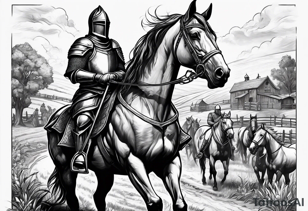 a knight living on a farm with horses tattoo idea