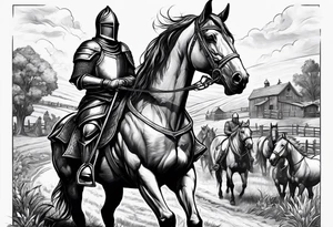 a knight living on a farm with horses tattoo idea